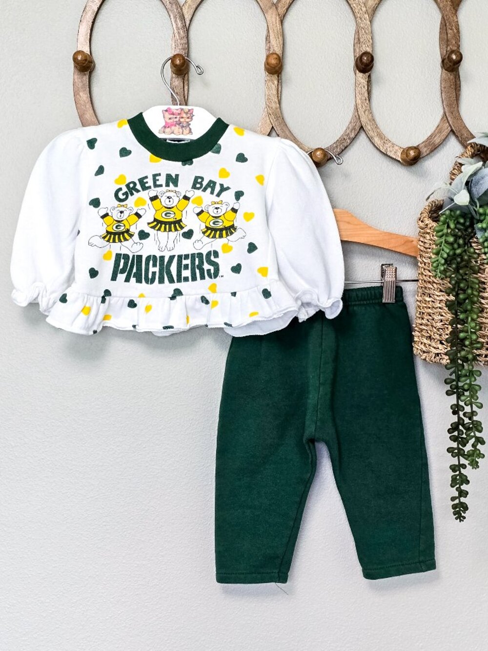 Vintage 1990s BabyFair Green Bay Packers 2 Pc Outfit Infant Girl 18 Mos.